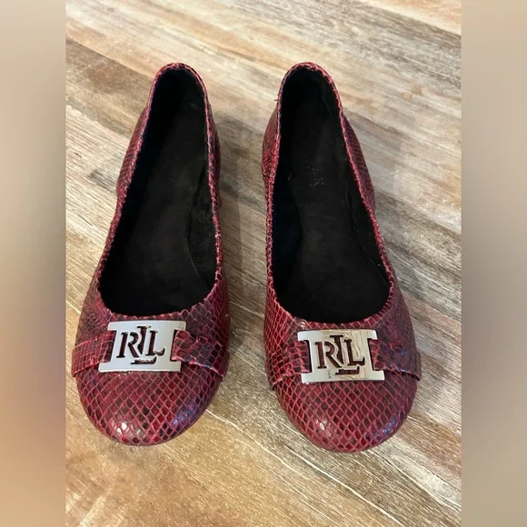 Ralph Lauren RLL Burgundy / Red Snakeskin Ballet Flat Slip On Shoe, Size 8.5 B - Picture 2 of 13